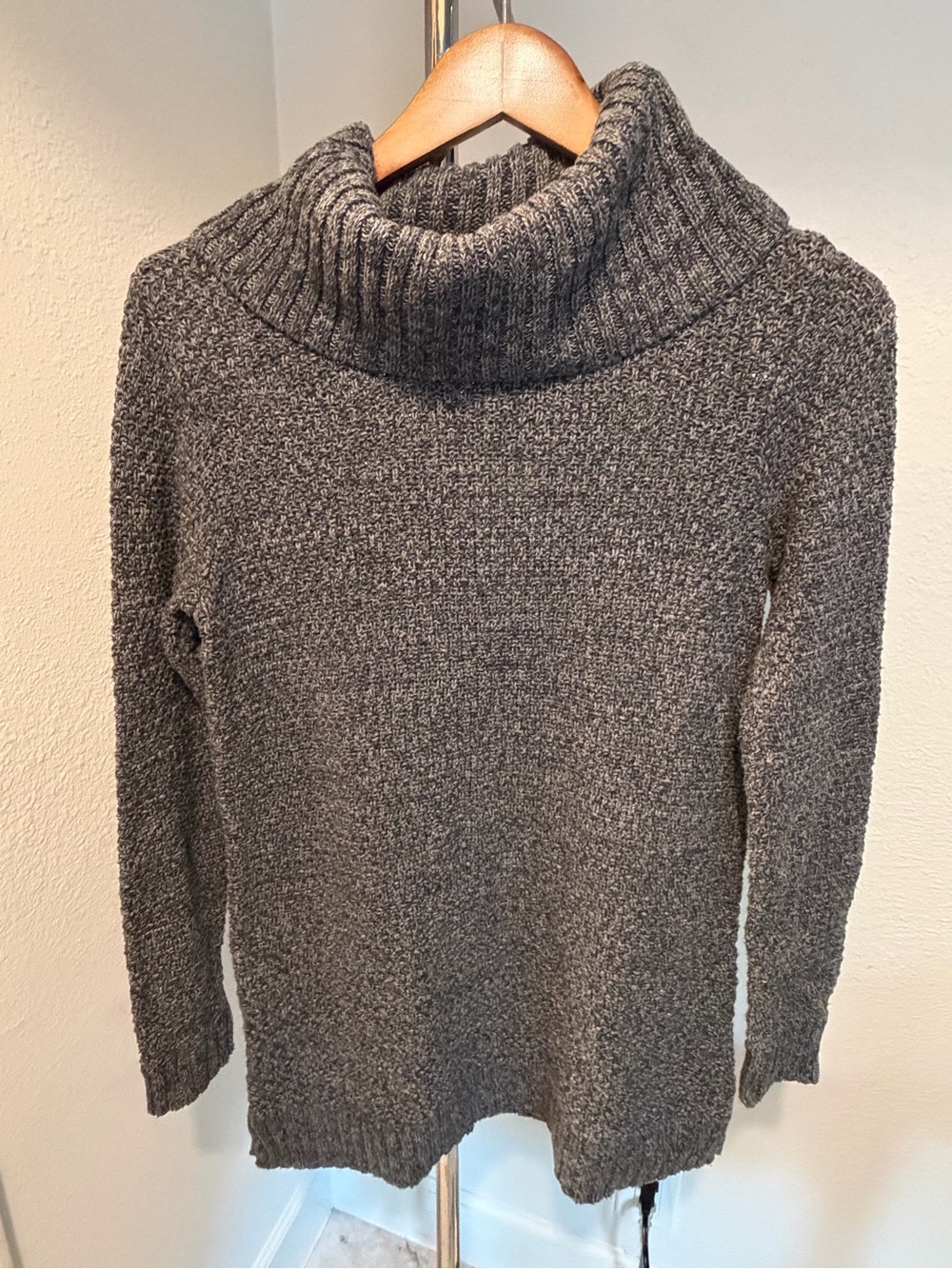 Hilary Radley Charcoal Gray Ribbed Cowl Neck Sweater